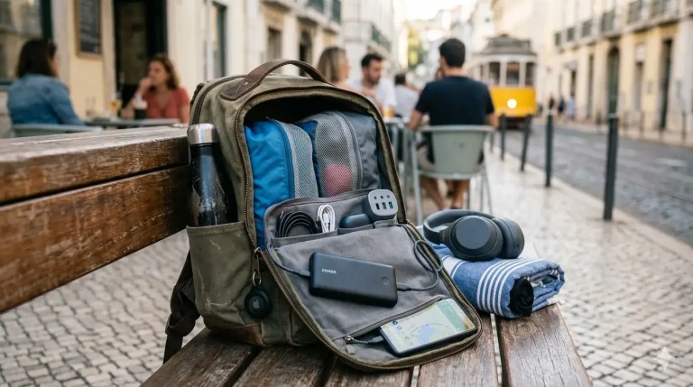 Tas met handige reisgadgets